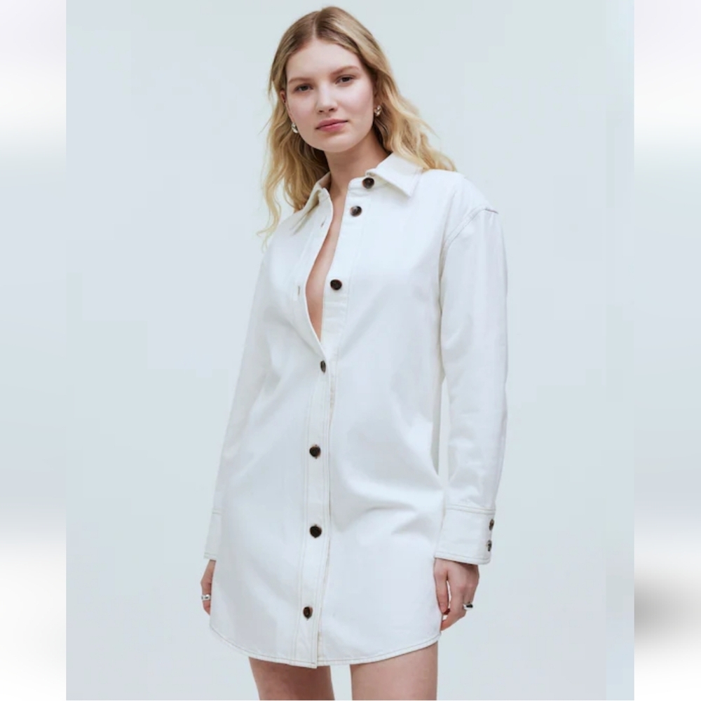 Madewell Denim Oversized Mini Shirtdress - Tile White